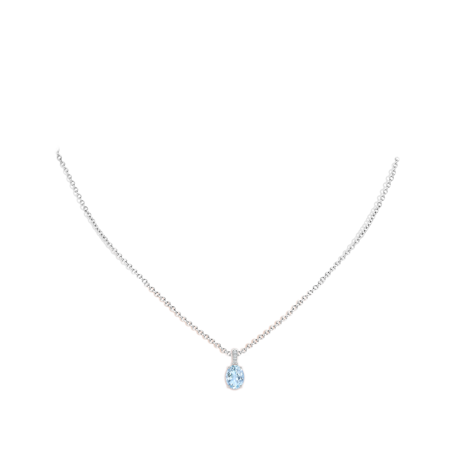 8x6mm AA Prong-Set Oval Aquamarine Pendant with Diamond Bale in S999 Silver pen