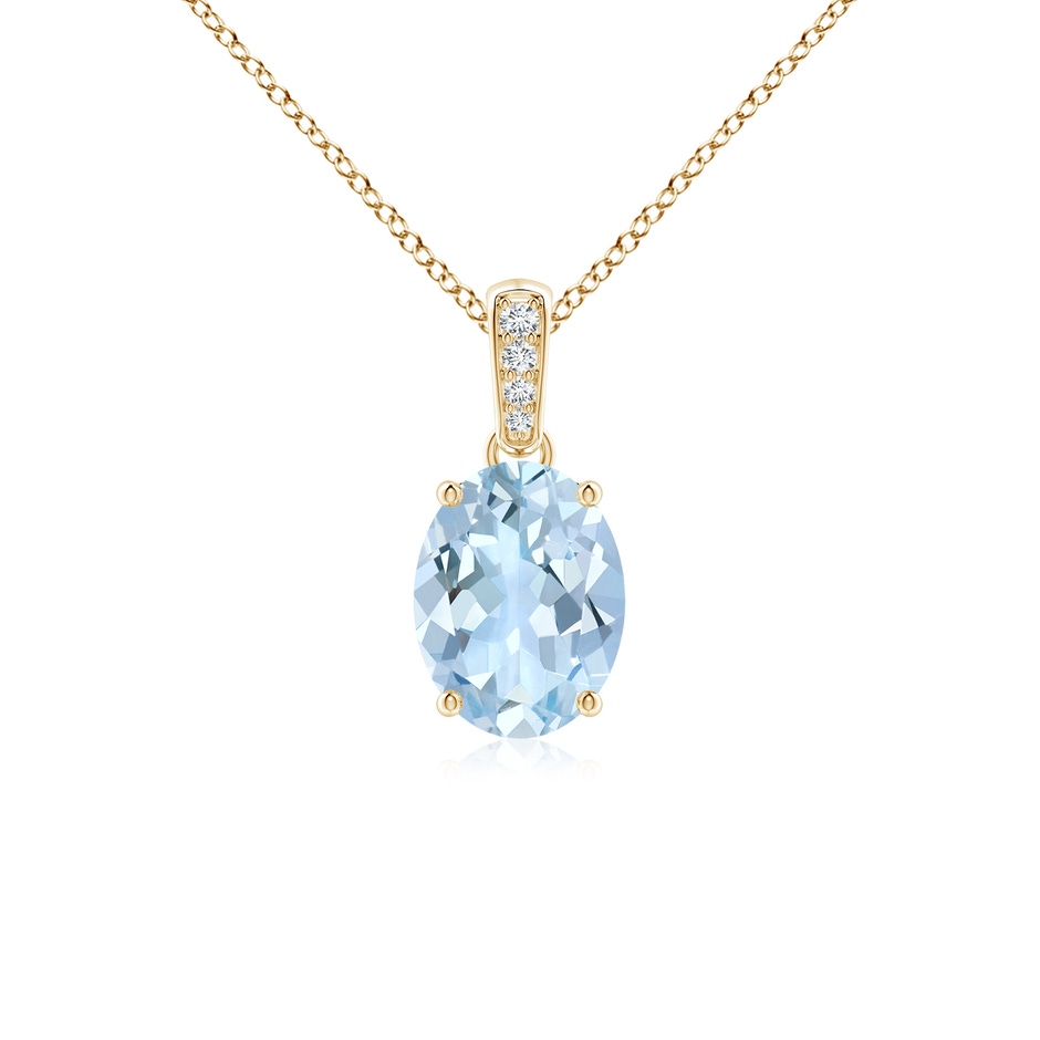 8x6mm AA Prong-Set Oval Aquamarine Pendant with Diamond Bale in Yellow Gold 