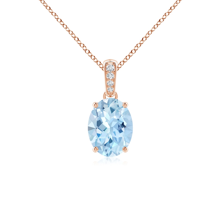 8x6mm AAA Prong-Set Oval Aquamarine Pendant with Diamond Bale in Rose Gold 