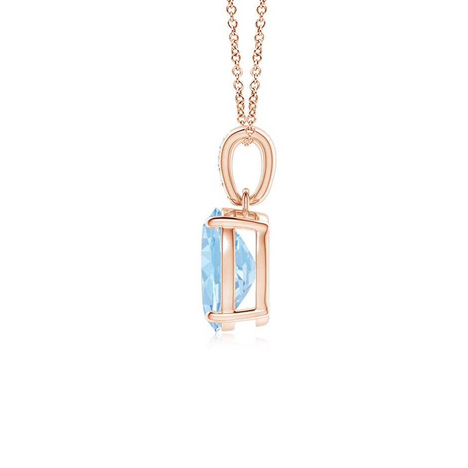 8x6mm AAA Prong-Set Oval Aquamarine Pendant with Diamond Bale in Rose Gold side 199