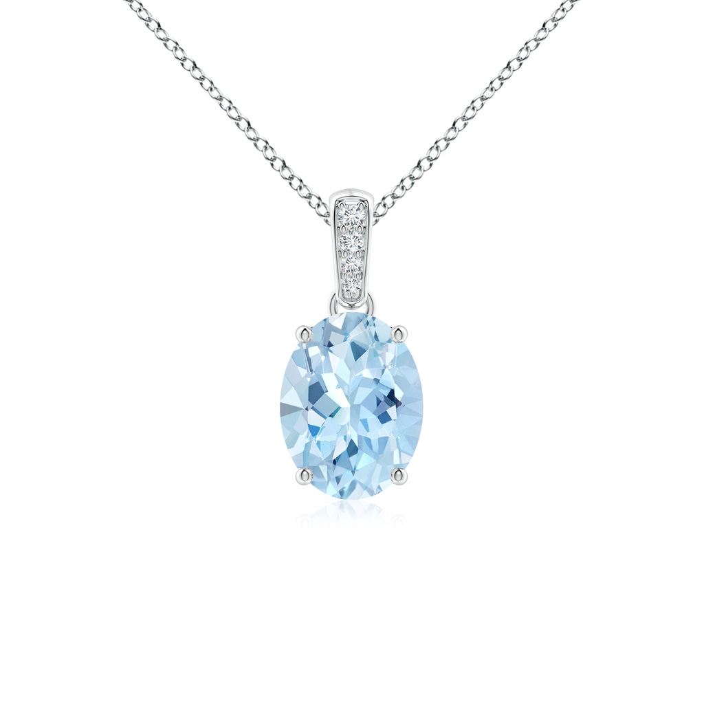 8x6mm AAA Prong-Set Oval Aquamarine Pendant with Diamond Bale in White Gold