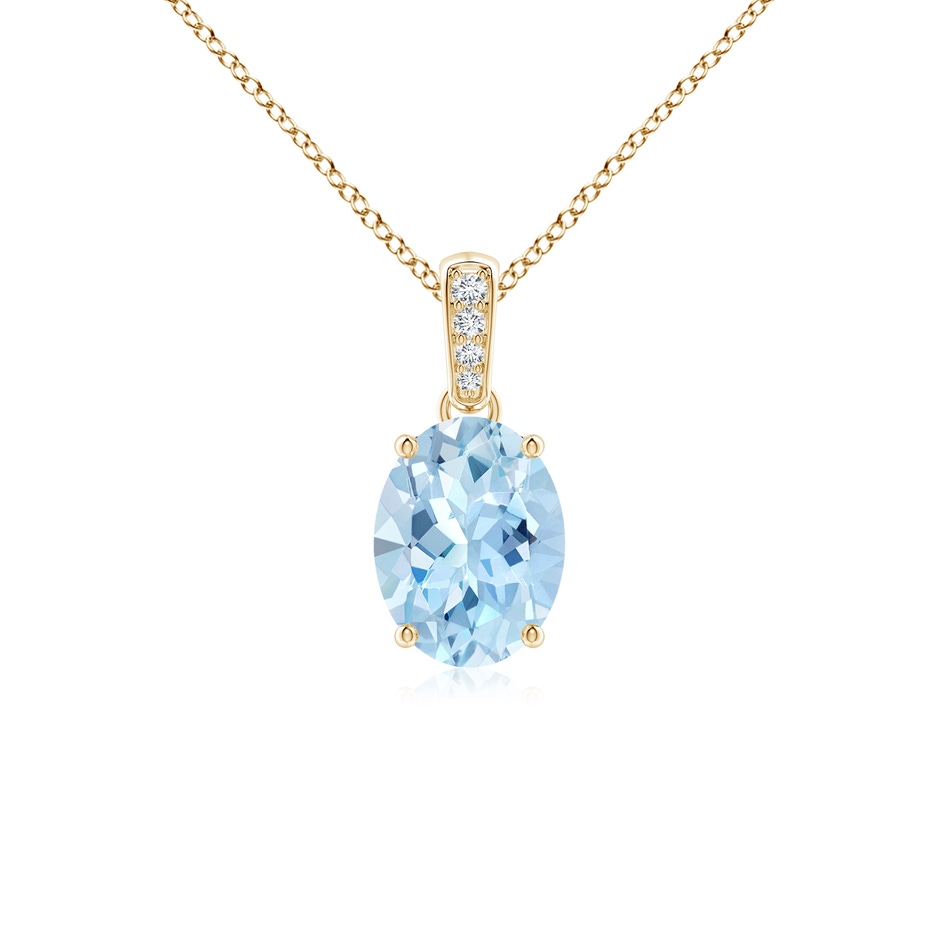 8x6mm AAA Prong-Set Oval Aquamarine Pendant with Diamond Bale in Yellow Gold 