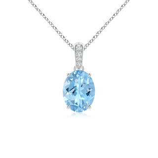 8x6mm AAAA Prong-Set Oval Aquamarine Pendant with Diamond Bale in P950 Platinum