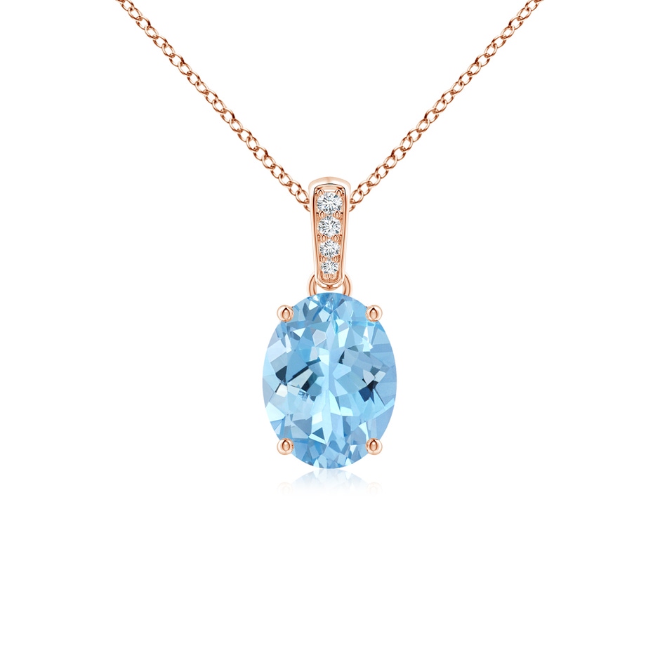 8x6mm AAAA Prong-Set Oval Aquamarine Pendant with Diamond Bale in Rose Gold 