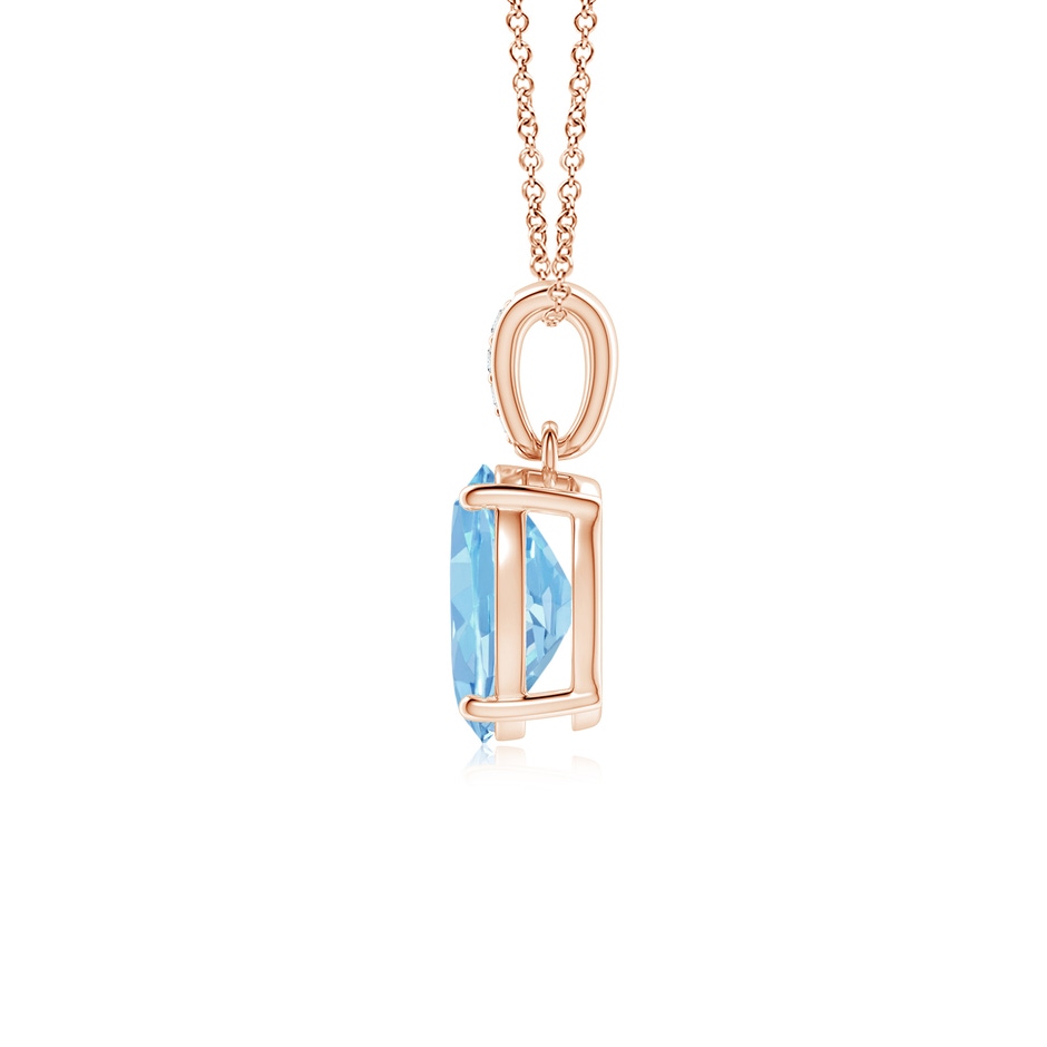 8x6mm AAAA Prong-Set Oval Aquamarine Pendant with Diamond Bale in Rose Gold side 199