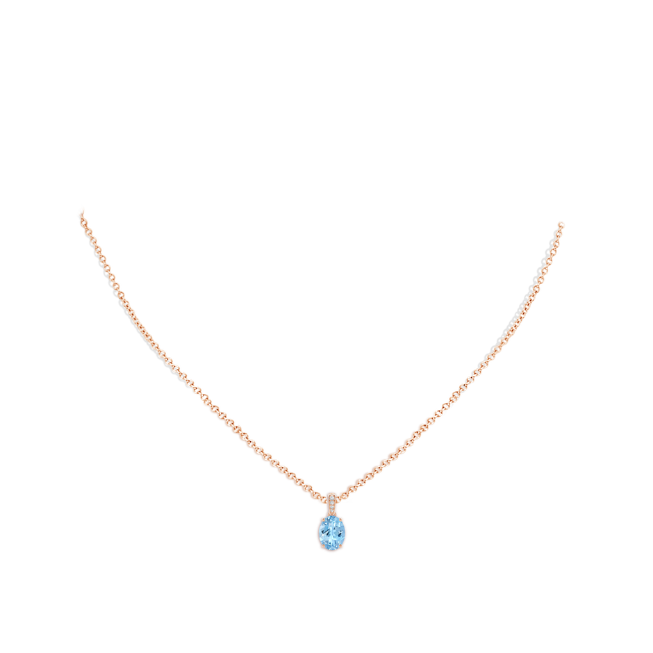 8x6mm AAAA Prong-Set Oval Aquamarine Pendant with Diamond Bale in Rose Gold pen