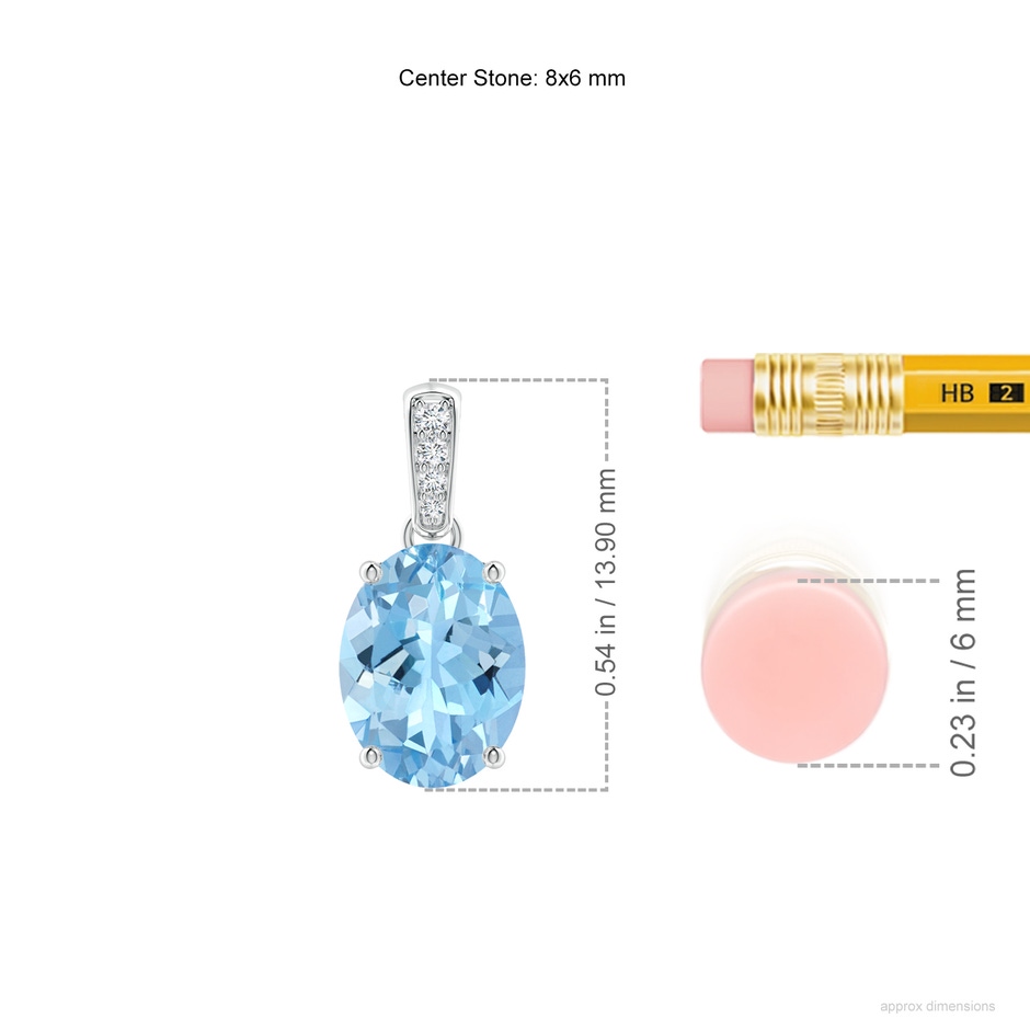 8x6mm AAAA Prong-Set Oval Aquamarine Pendant with Diamond Bale in White Gold ruler