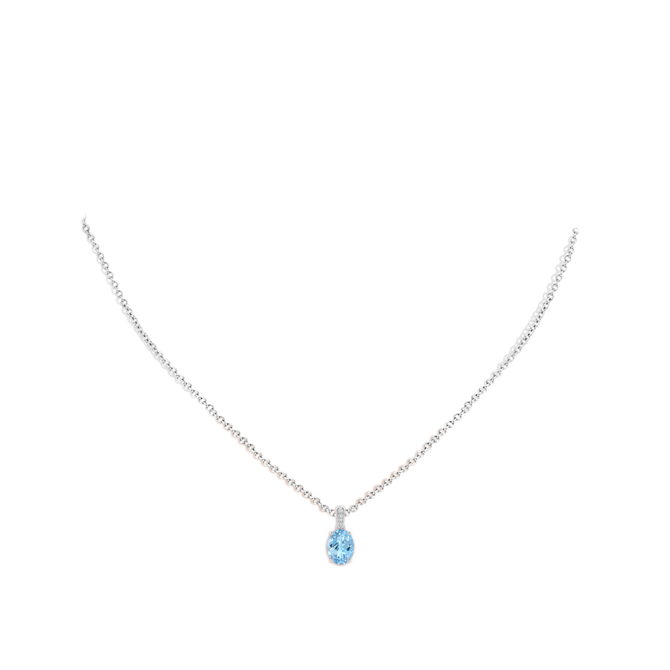 8x6mm AAAA Prong-Set Oval Aquamarine Pendant with Diamond Bale in White Gold pen