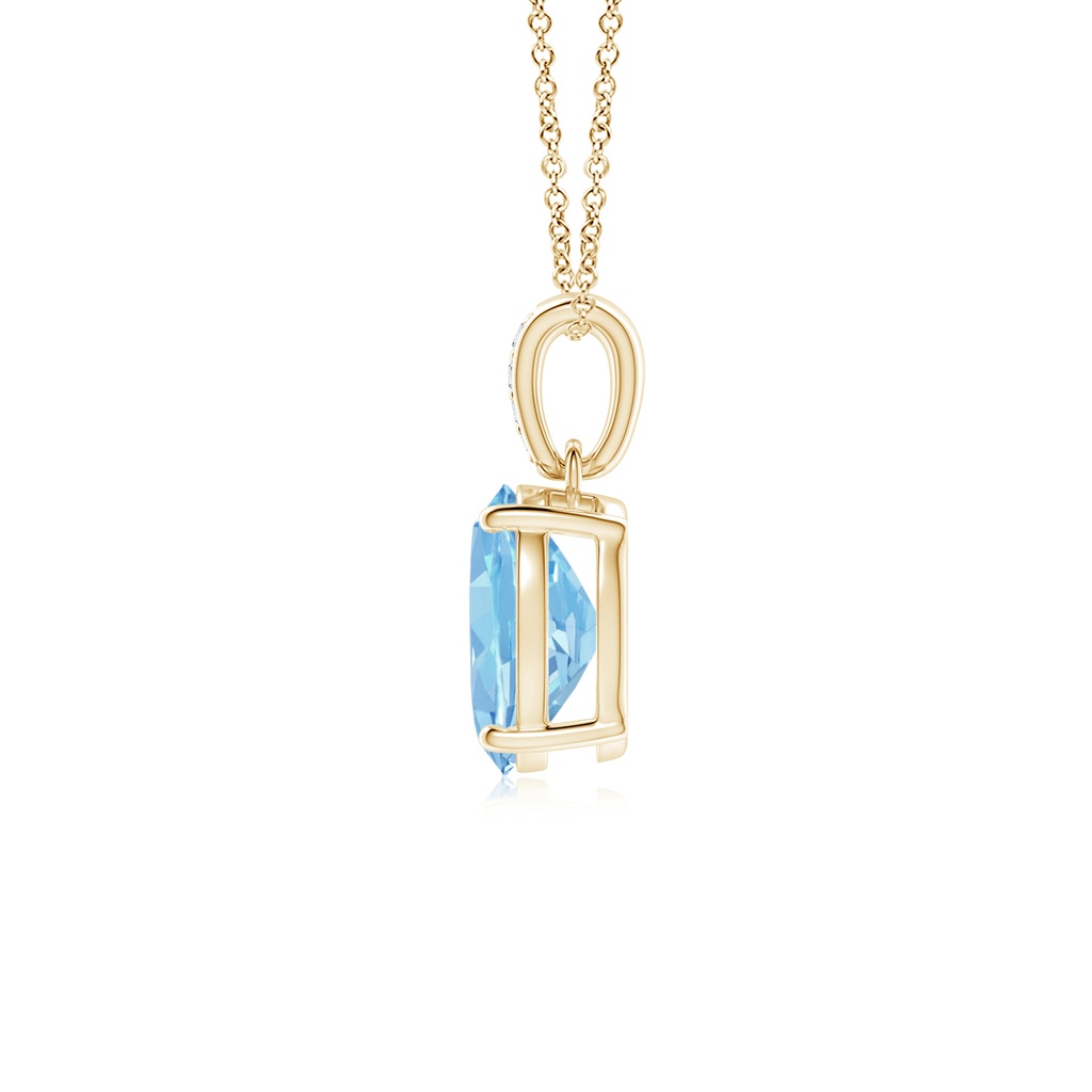 8x6mm AAAA Prong-Set Oval Aquamarine Pendant with Diamond Bale in Yellow Gold Side 199