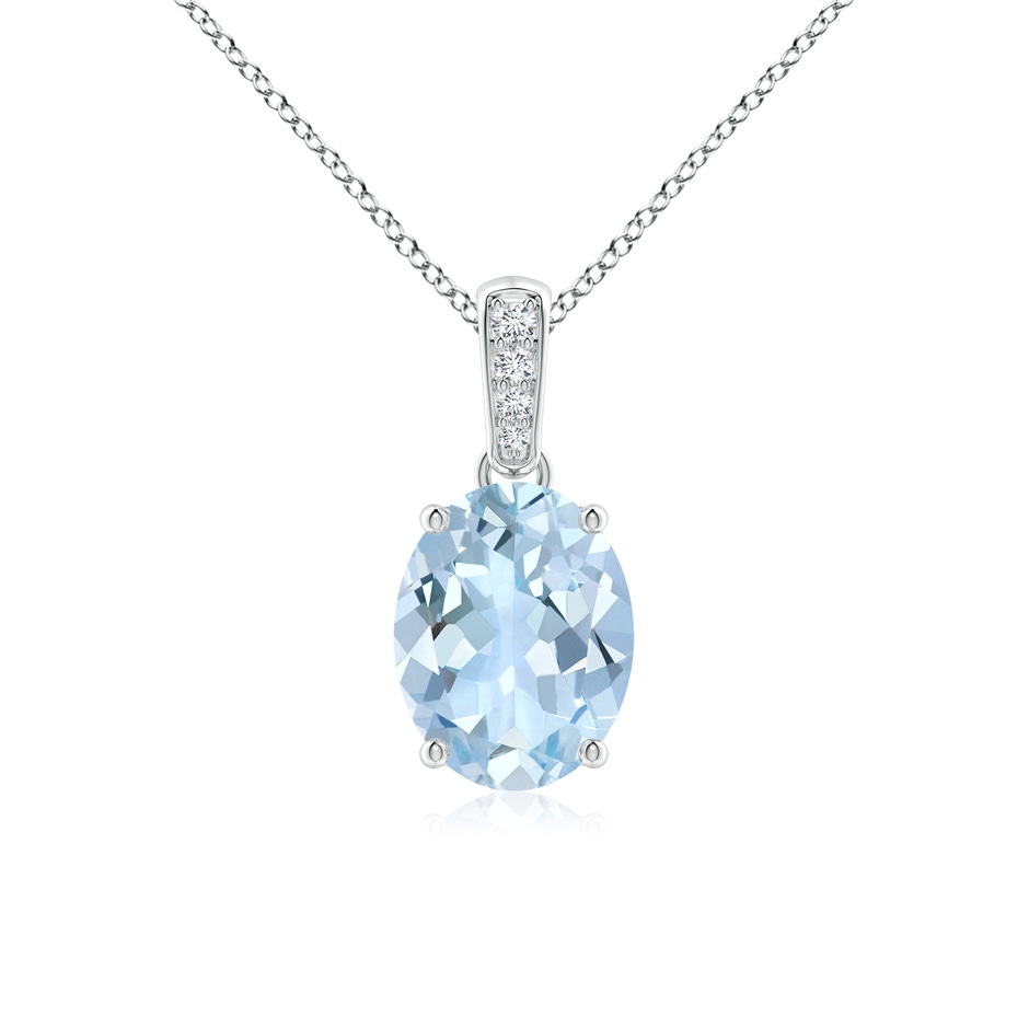 9x7mm AA Prong-Set Oval Aquamarine Pendant with Diamond Bale in S999 Silver 