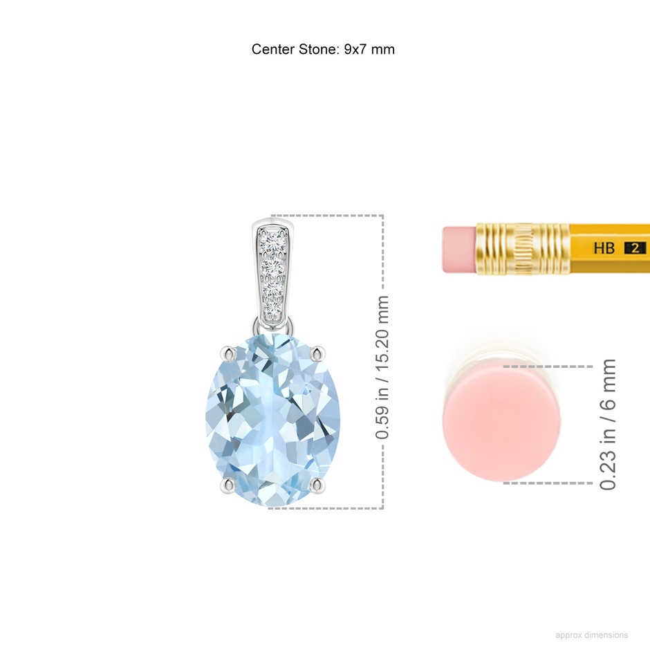 9x7mm AA Prong-Set Oval Aquamarine Pendant with Diamond Bale in S999 Silver ruler