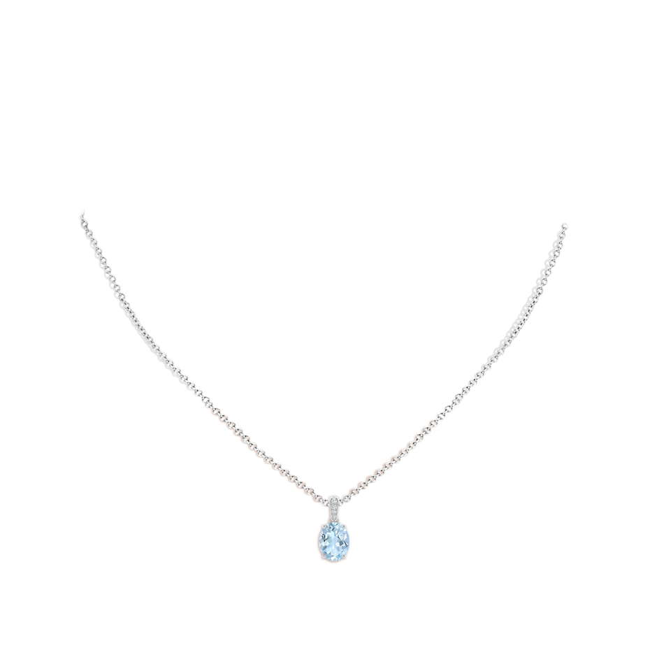 9x7mm AA Prong-Set Oval Aquamarine Pendant with Diamond Bale in S999 Silver pen