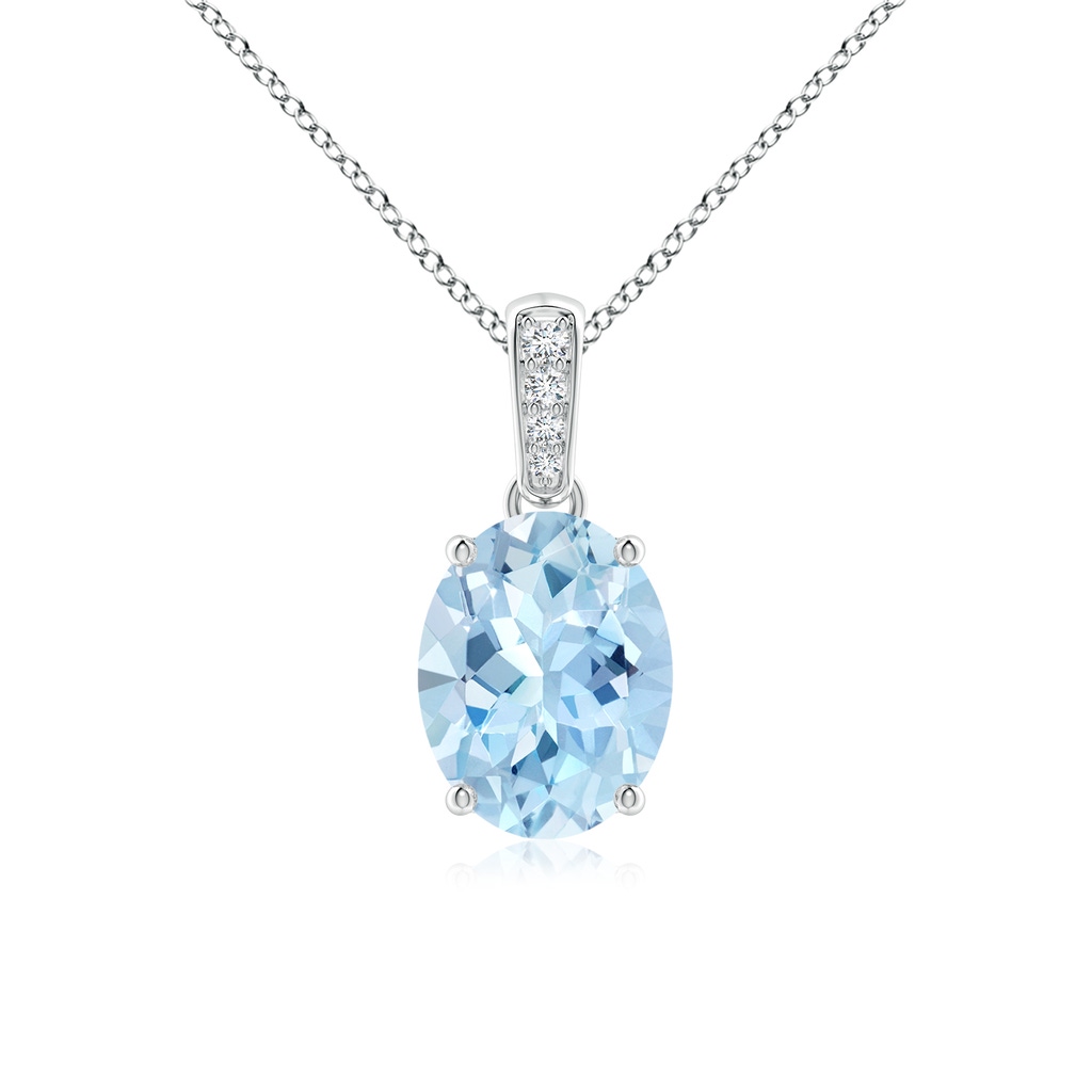 9x7mm AAA Prong-Set Oval Aquamarine Pendant with Diamond Bale in P950 Platinum