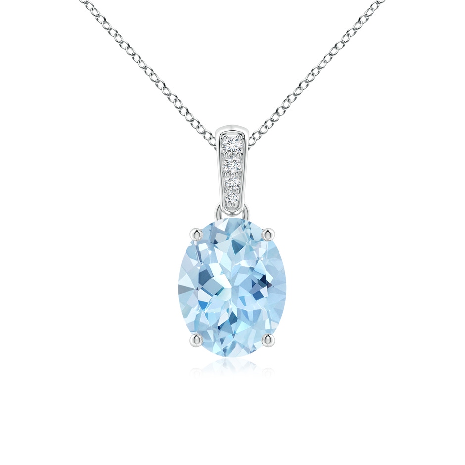 9x7mm AAA Prong-Set Oval Aquamarine Pendant with Diamond Bale in P950 Platinum 