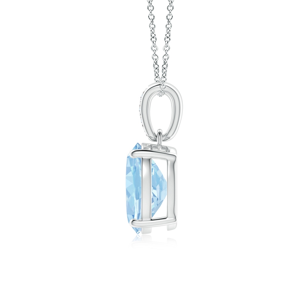 9x7mm AAA Prong-Set Oval Aquamarine Pendant with Diamond Bale in P950 Platinum - side 199