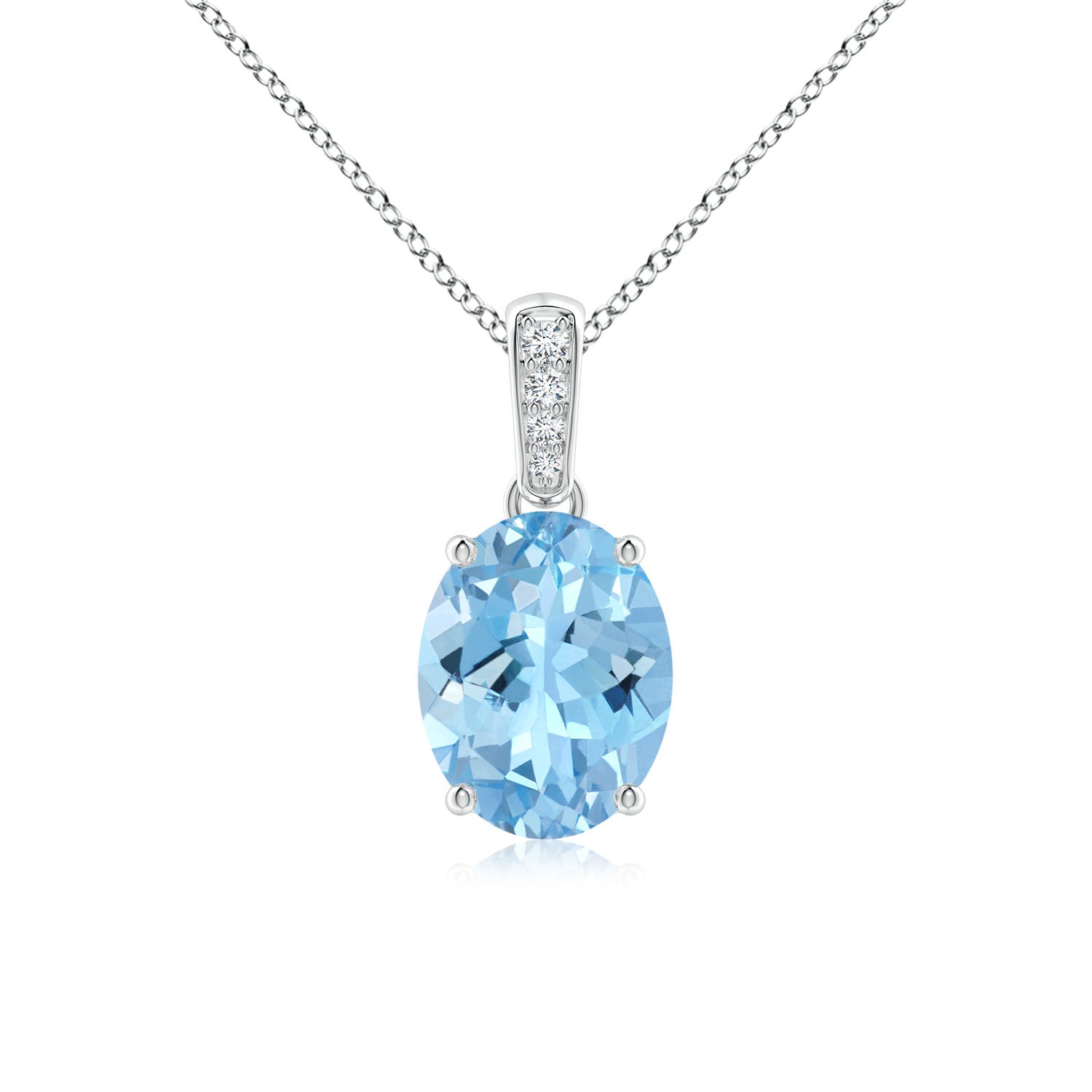 9x7mm AAAA Prong-Set Oval Aquamarine Pendant with Diamond Bale in P950 Platinum
