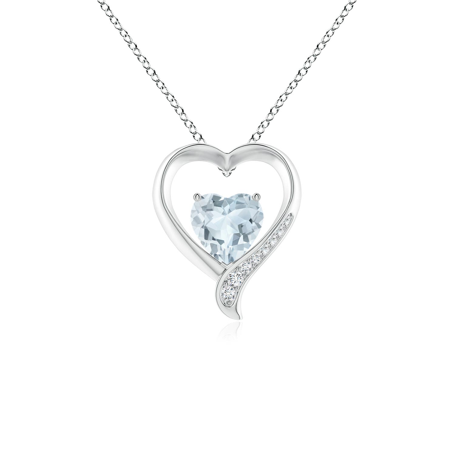 7mm A Aquamarine and Diamond Open Heart Pendant in P950 Platinum