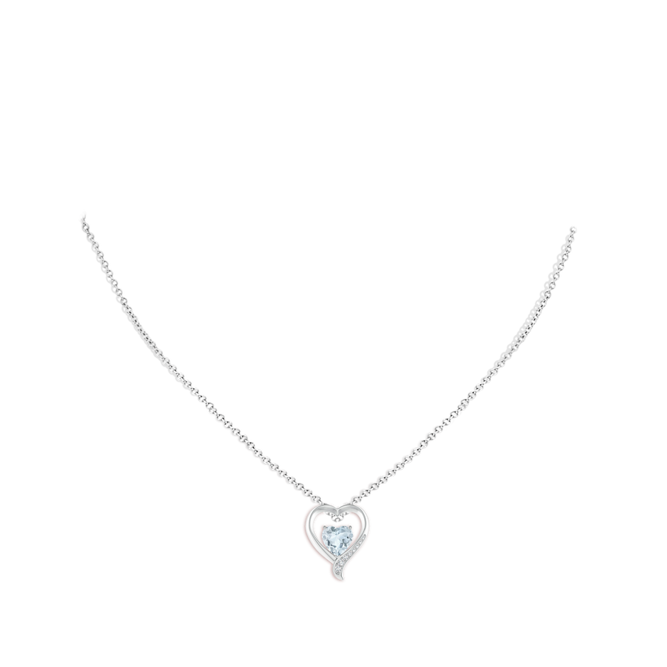 7mm A Aquamarine and Diamond Open Heart Pendant in P950 Platinum pen