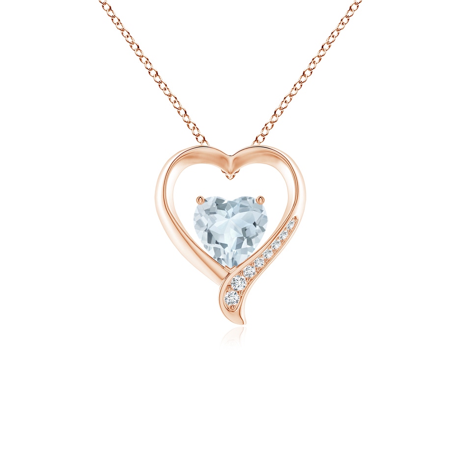 7mm A Aquamarine and Diamond Open Heart Pendant in Rose Gold 