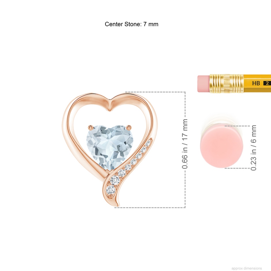 7mm A Aquamarine and Diamond Open Heart Pendant in Rose Gold ruler