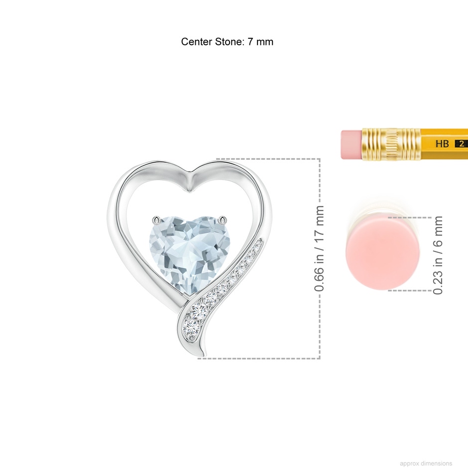 7mm A Aquamarine and Diamond Open Heart Pendant in S999 Silver ruler