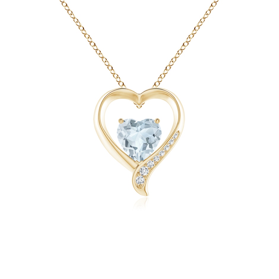 7mm A Aquamarine and Diamond Open Heart Pendant in Yellow Gold 