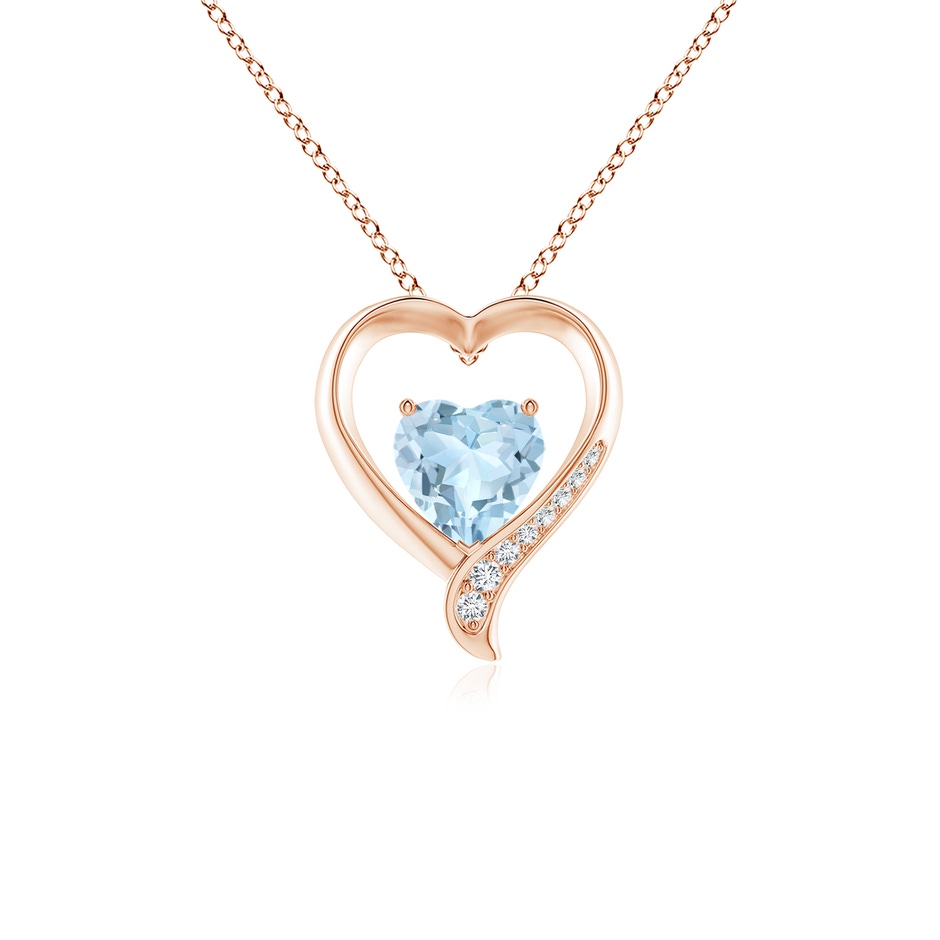 7mm AA Aquamarine and Diamond Open Heart Pendant in Rose Gold 