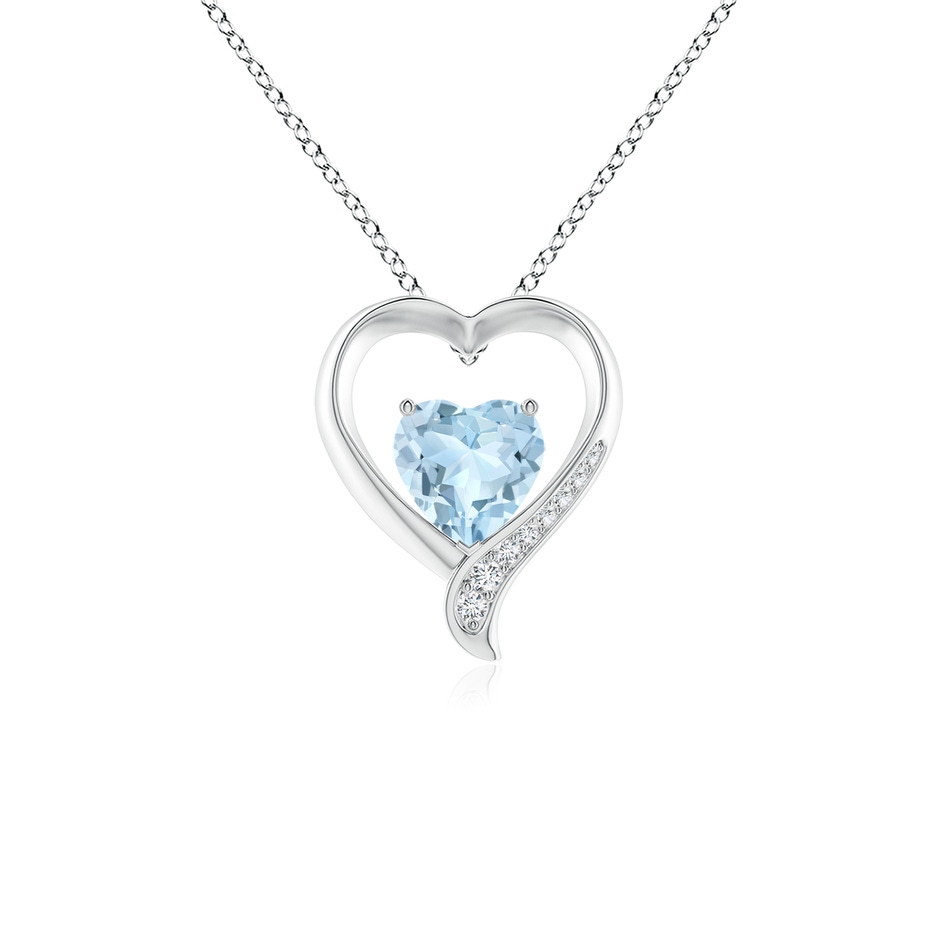 7mm AA Aquamarine and Diamond Open Heart Pendant in S999 Silver 