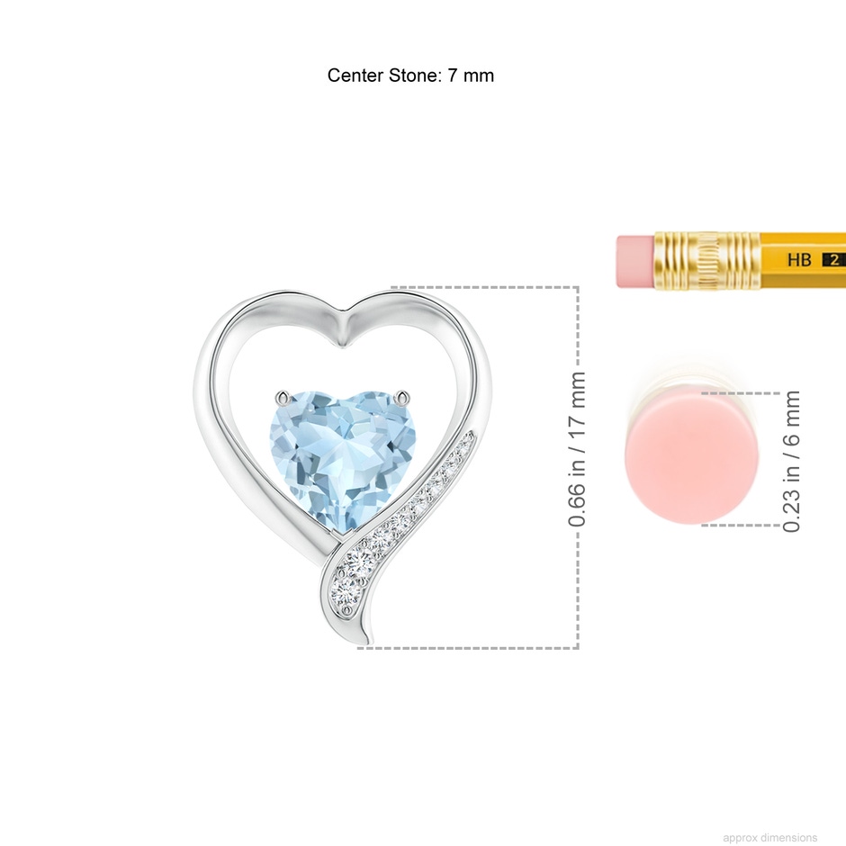 7mm AA Aquamarine and Diamond Open Heart Pendant in White Gold ruler