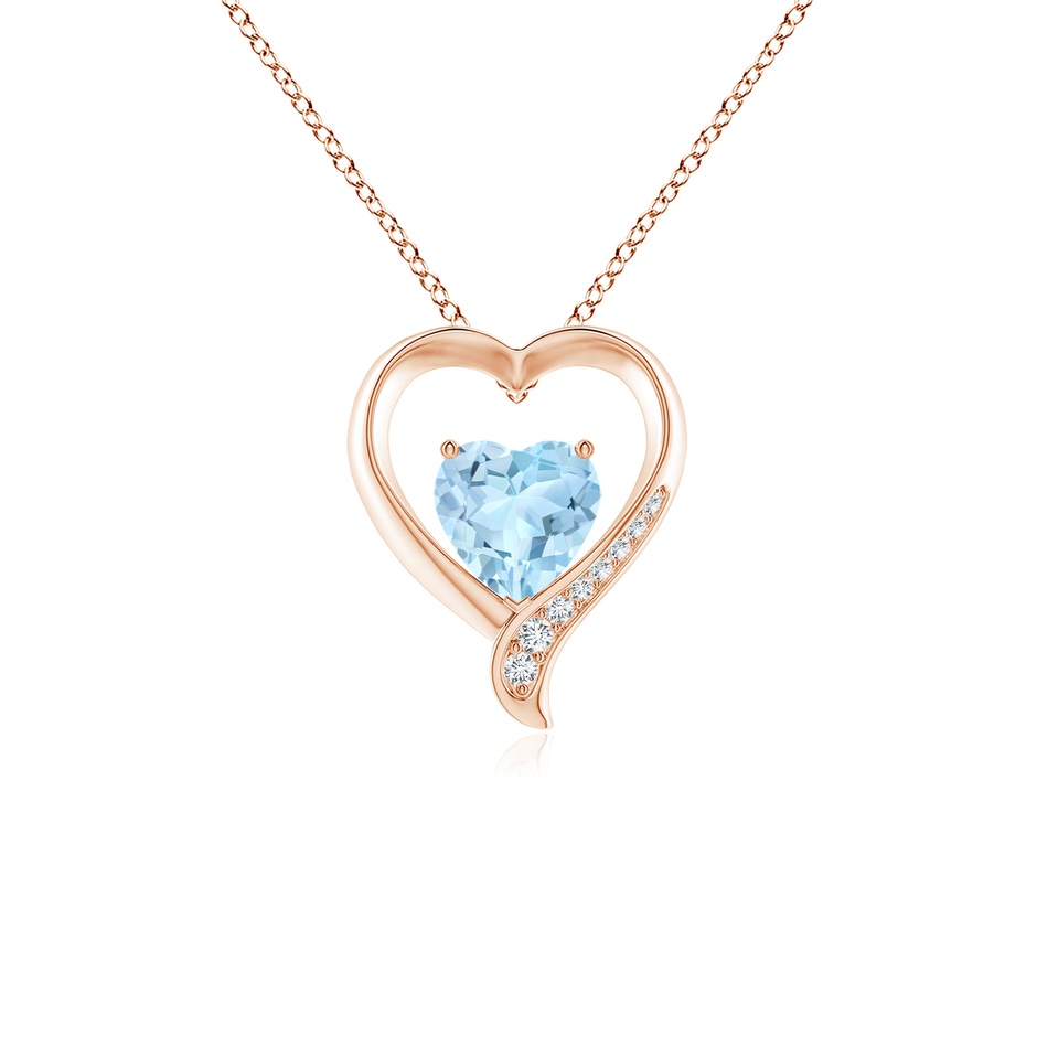 7mm AAA Aquamarine and Diamond Open Heart Pendant in Rose Gold 