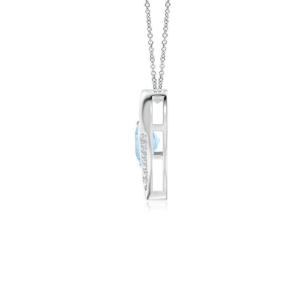 7mm AAA Aquamarine and Diamond Open Heart Pendant in S999 Silver side 199
