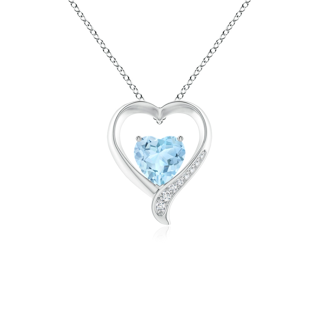 7mm AAA Aquamarine and Diamond Open Heart Pendant in White Gold