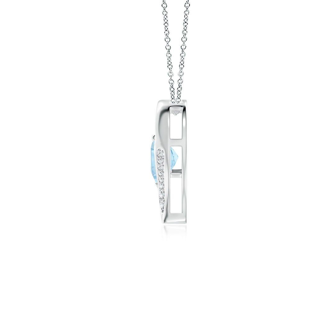 7mm AAA Aquamarine and Diamond Open Heart Pendant in White Gold - side 199