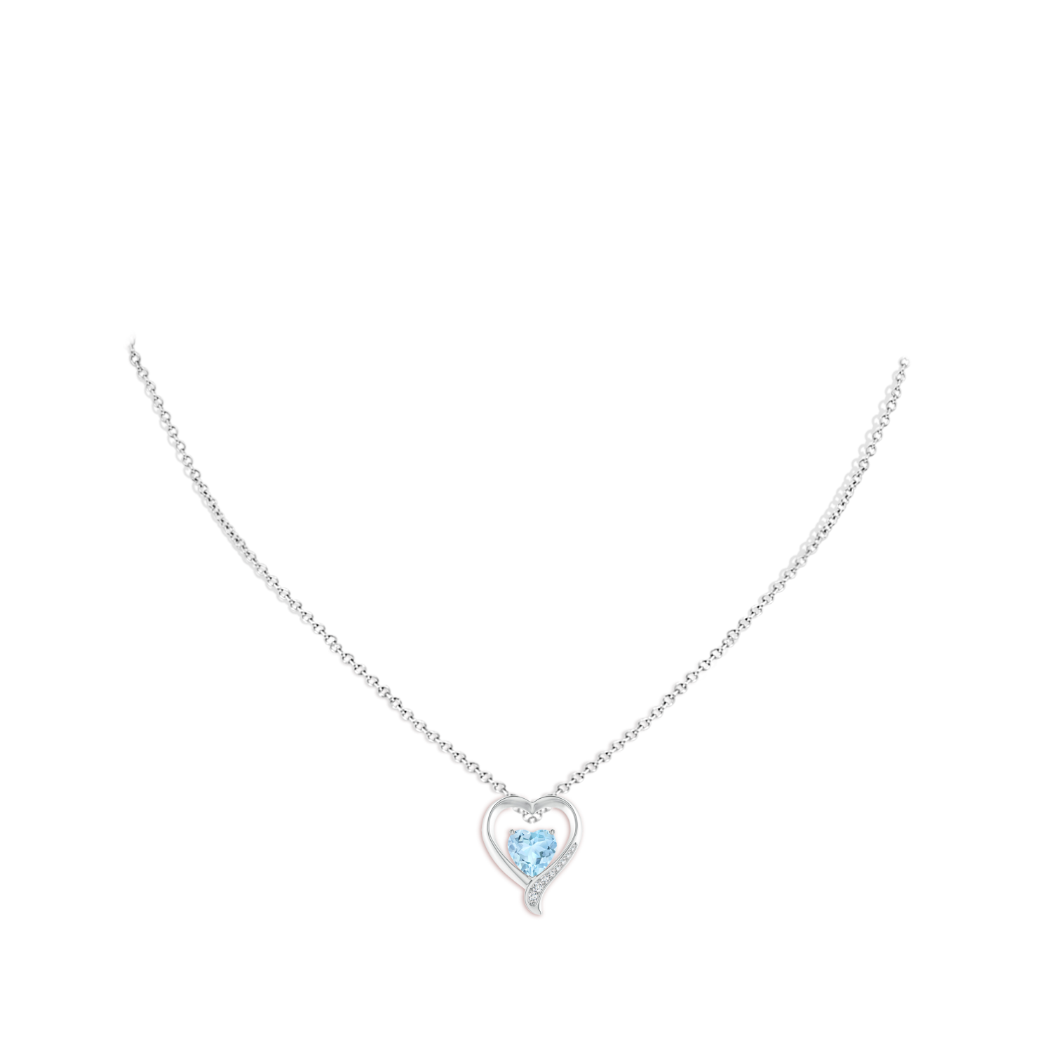 7mm AAA Aquamarine and Diamond Open Heart Pendant in White Gold - body_neck