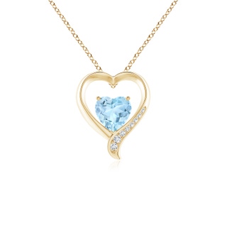 7mm AAA Aquamarine and Diamond Open Heart Pendant in Yellow Gold