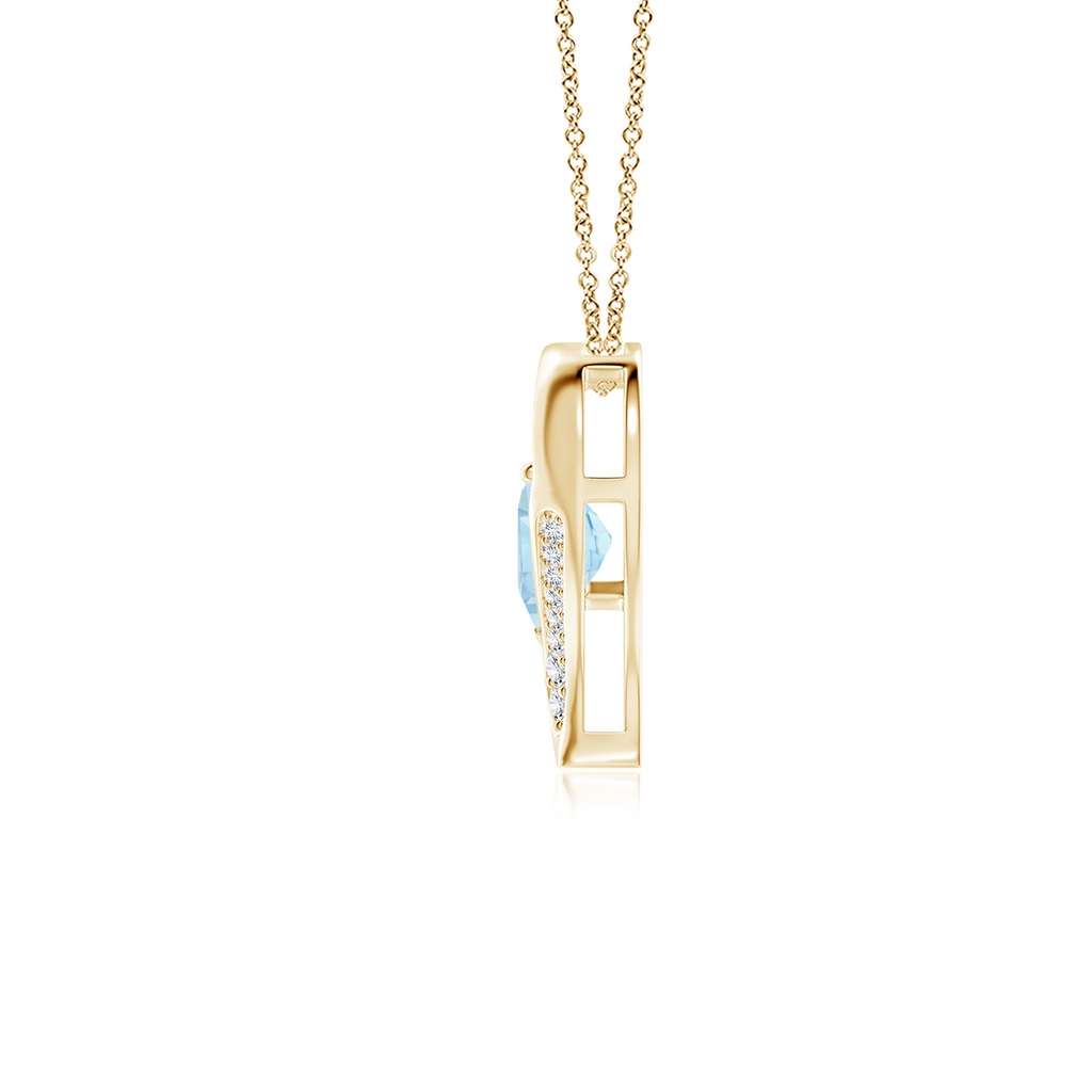 7mm AAA Aquamarine and Diamond Open Heart Pendant in Yellow Gold Side 199