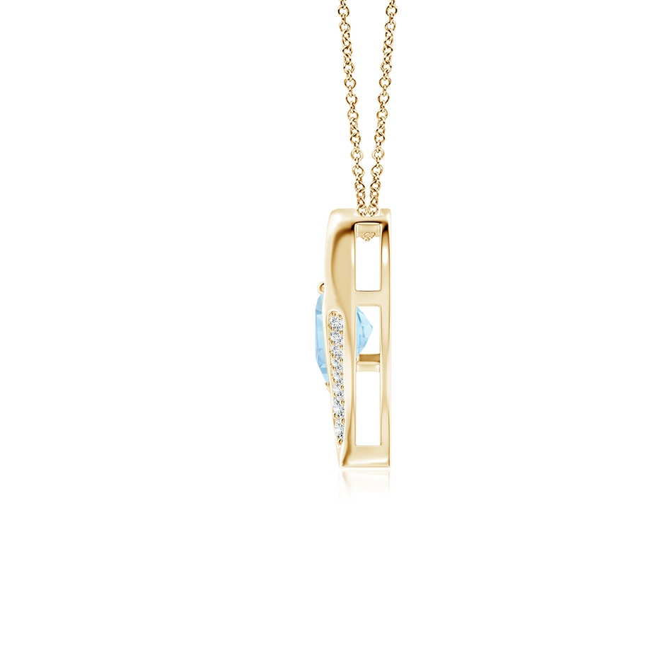 7mm AAA Aquamarine and Diamond Open Heart Pendant in Yellow Gold side 199