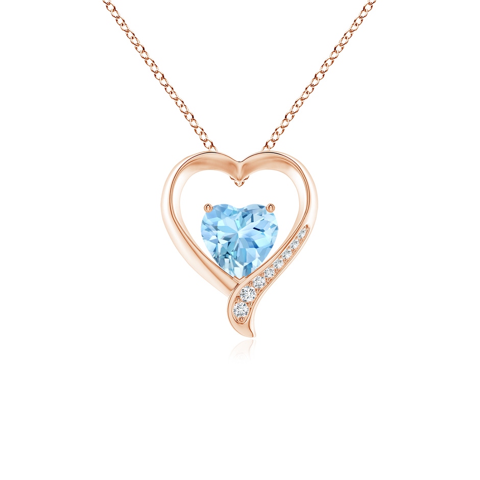 7mm AAAA Aquamarine and Diamond Open Heart Pendant in Rose Gold 