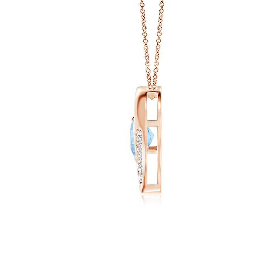 7mm AAAA Aquamarine and Diamond Open Heart Pendant in Rose Gold side 199