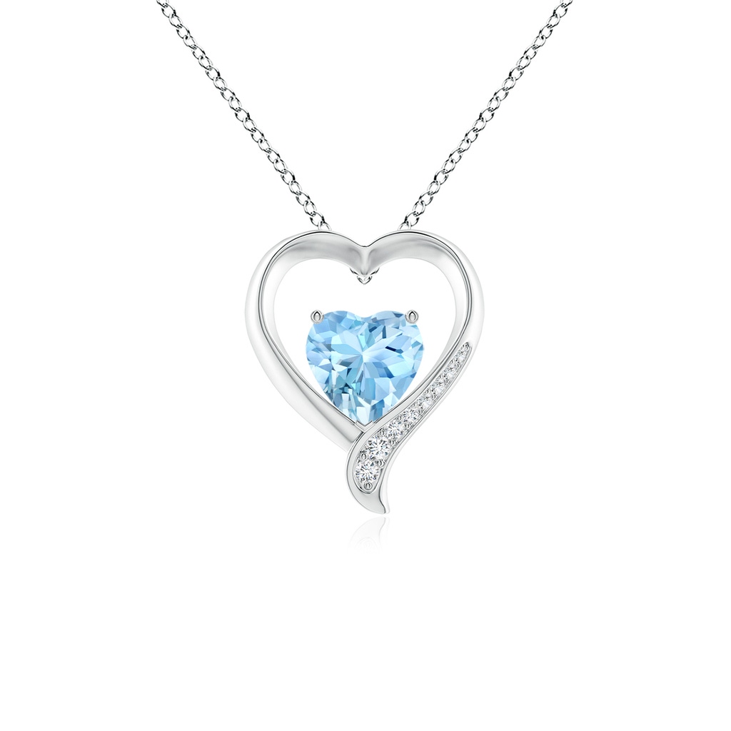 7mm AAAA Aquamarine and Diamond Open Heart Pendant in S999 Silver