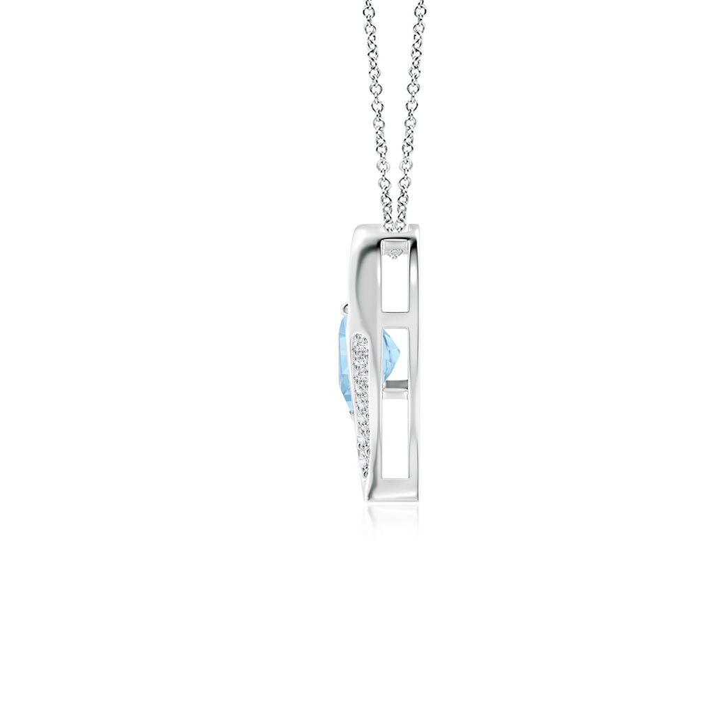 7mm AAAA Aquamarine and Diamond Open Heart Pendant in S999 Silver - side 199