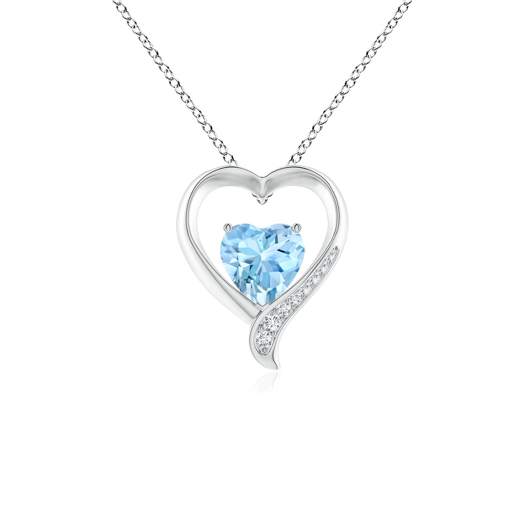 7mm AAAA Aquamarine and Diamond Open Heart Pendant in White Gold