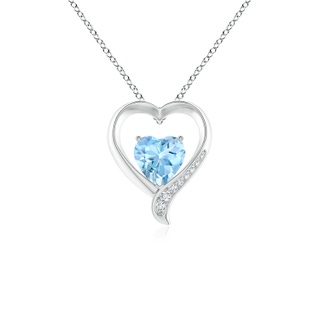 7mm AAAA Aquamarine and Diamond Open Heart Pendant in White Gold