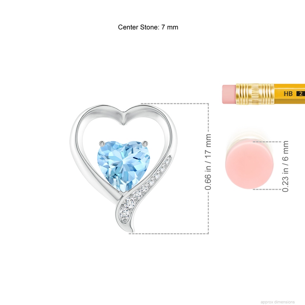 7mm AAAA Aquamarine and Diamond Open Heart Pendant in White Gold ruler