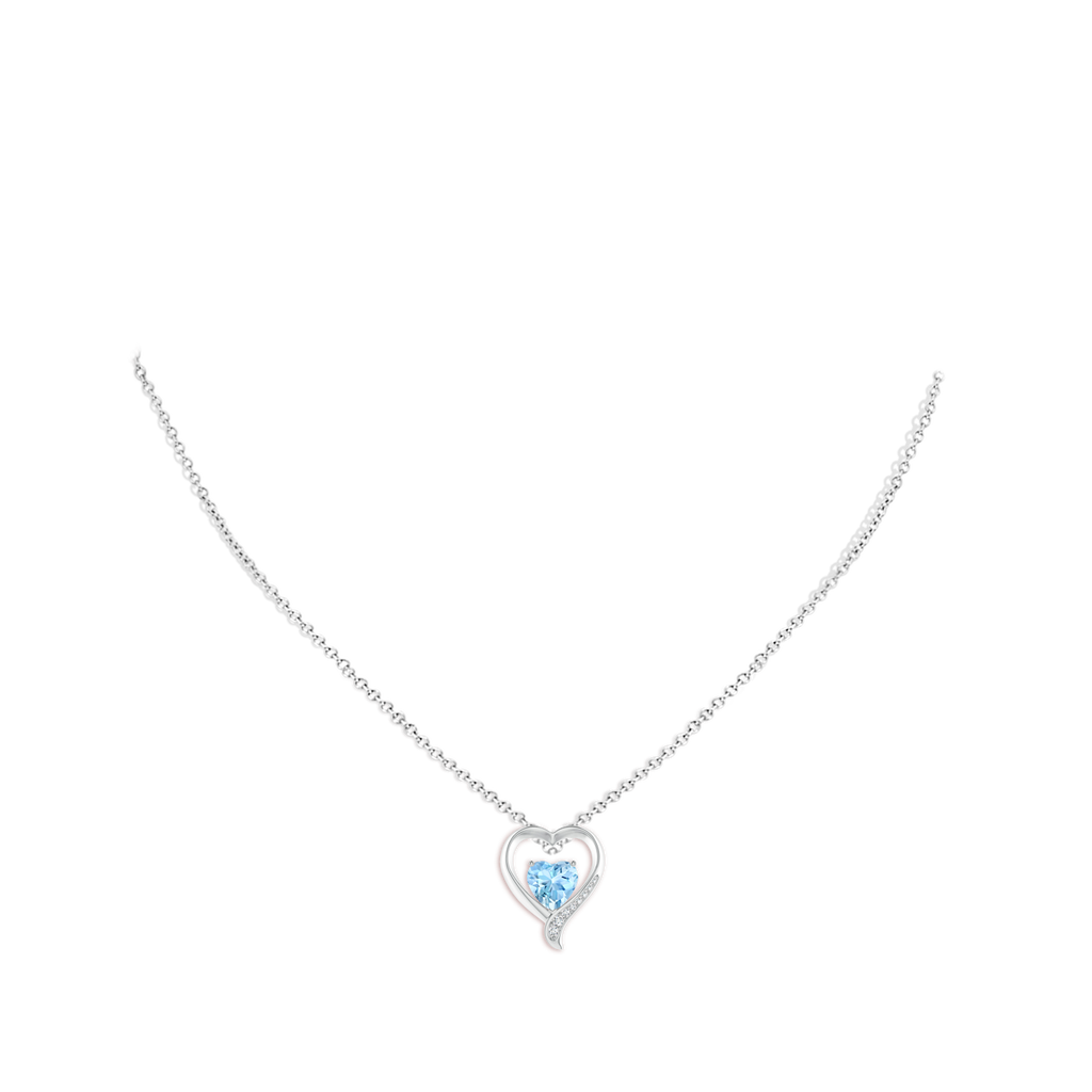 7mm AAAA Aquamarine and Diamond Open Heart Pendant in White Gold pen