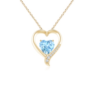 7mm AAAA Aquamarine and Diamond Open Heart Pendant in Yellow Gold