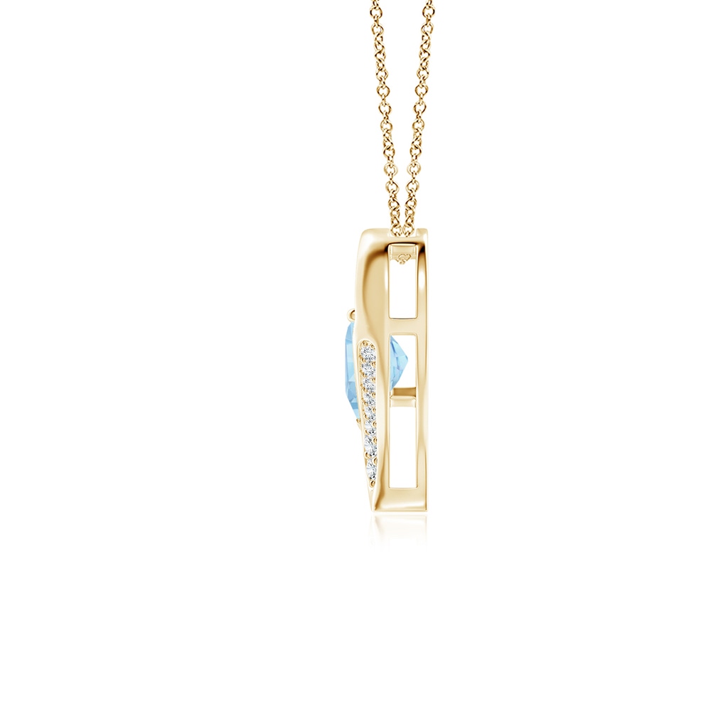 7mm AAAA Aquamarine and Diamond Open Heart Pendant in Yellow Gold - side 199