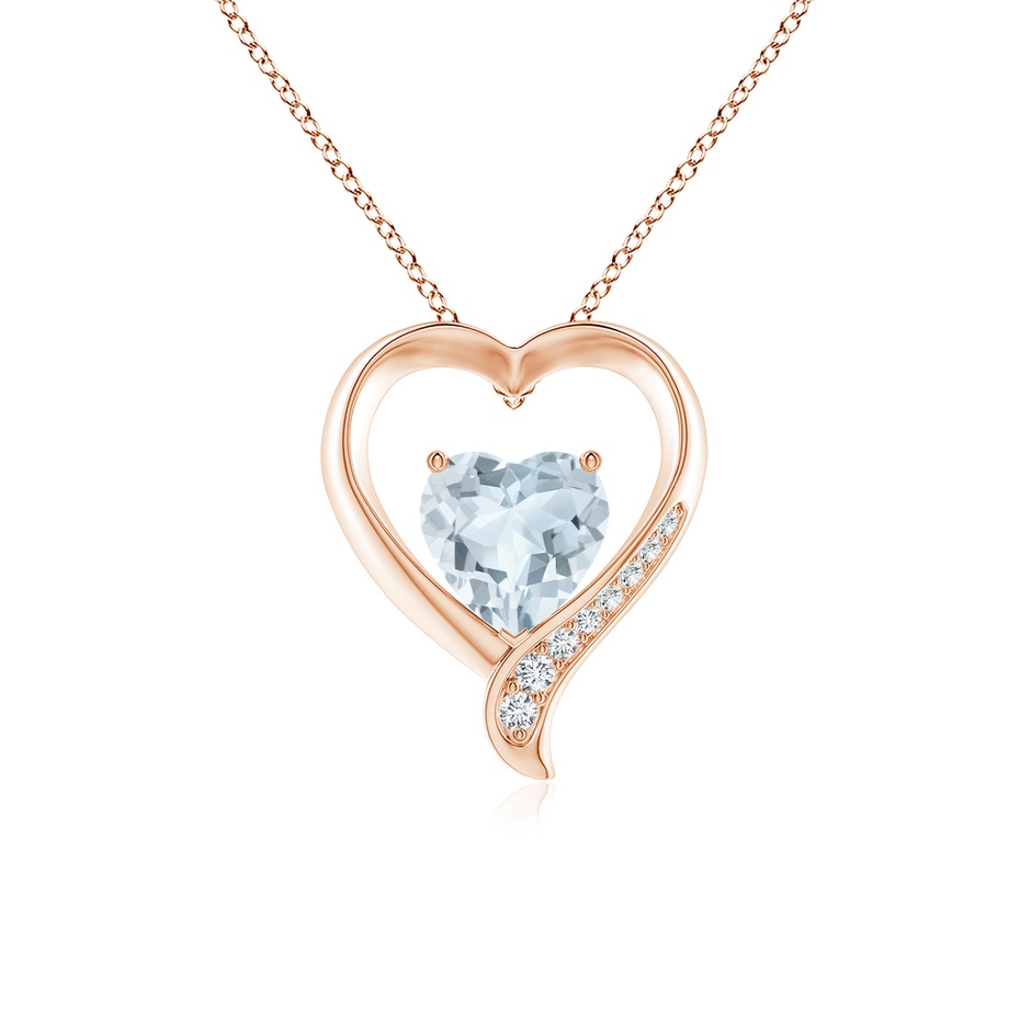 8mm A Aquamarine and Diamond Open Heart Pendant in Rose Gold 
