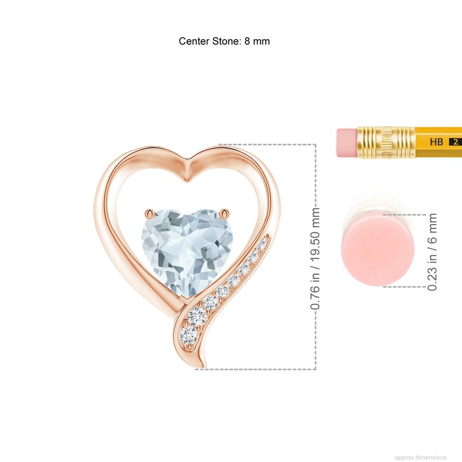 8mm A Aquamarine and Diamond Open Heart Pendant in Rose Gold ruler