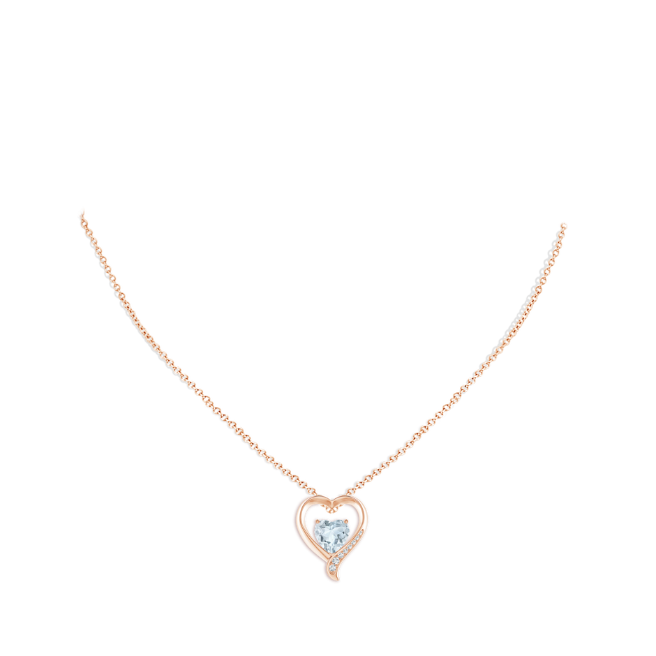 8mm A Aquamarine and Diamond Open Heart Pendant in Rose Gold pen